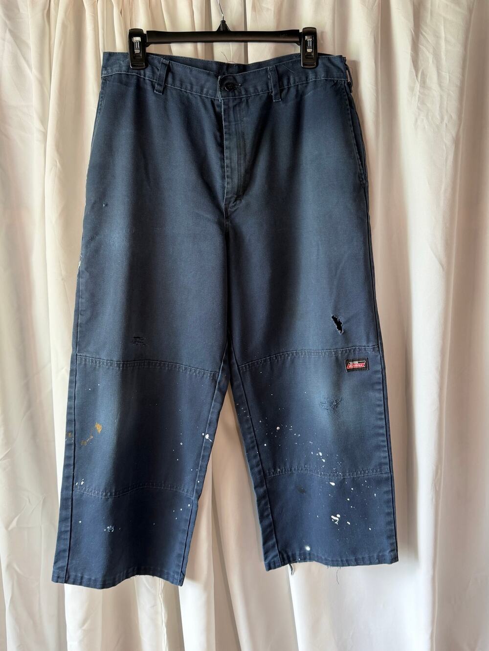 Thrashed Dickies Double Knee Utility Work Pants Navy Distressed Painter 32x24